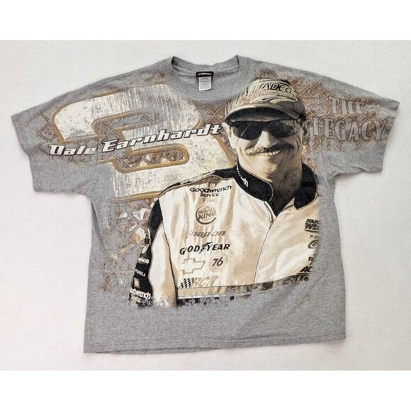 Vintage Dale Earnhardt T-shirt Size XL Nascar All Over Print Gray Short Sleeve - Picture 1 of 15